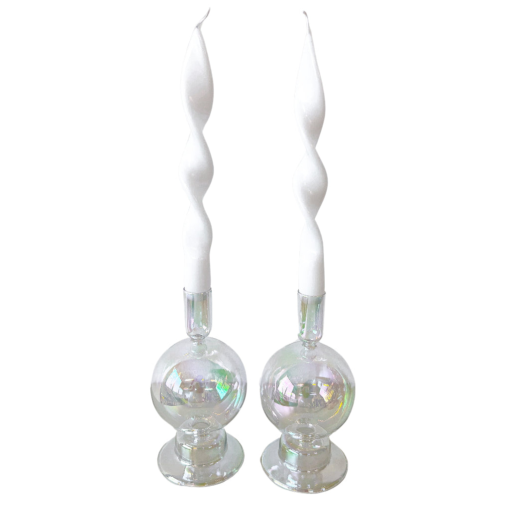 White Cotton Swirl Taper Candles, Pair