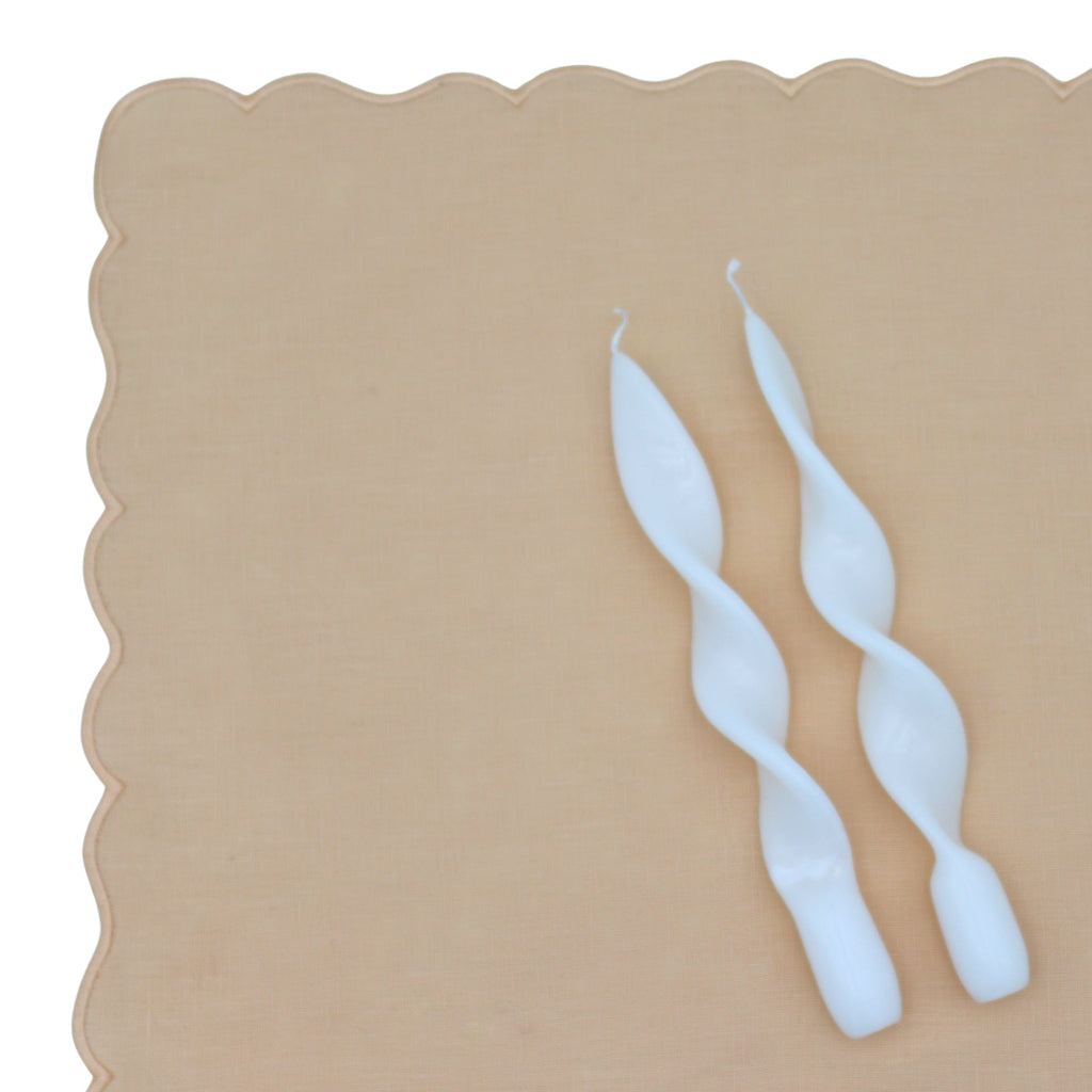White Cotton Swirl Taper Candles, Pair, another angle