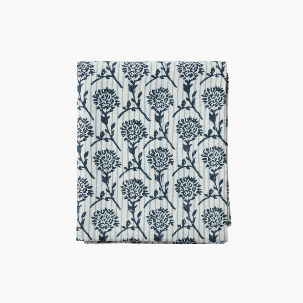 Nikhar Hand-Printed Linen Runner, Azure Blue