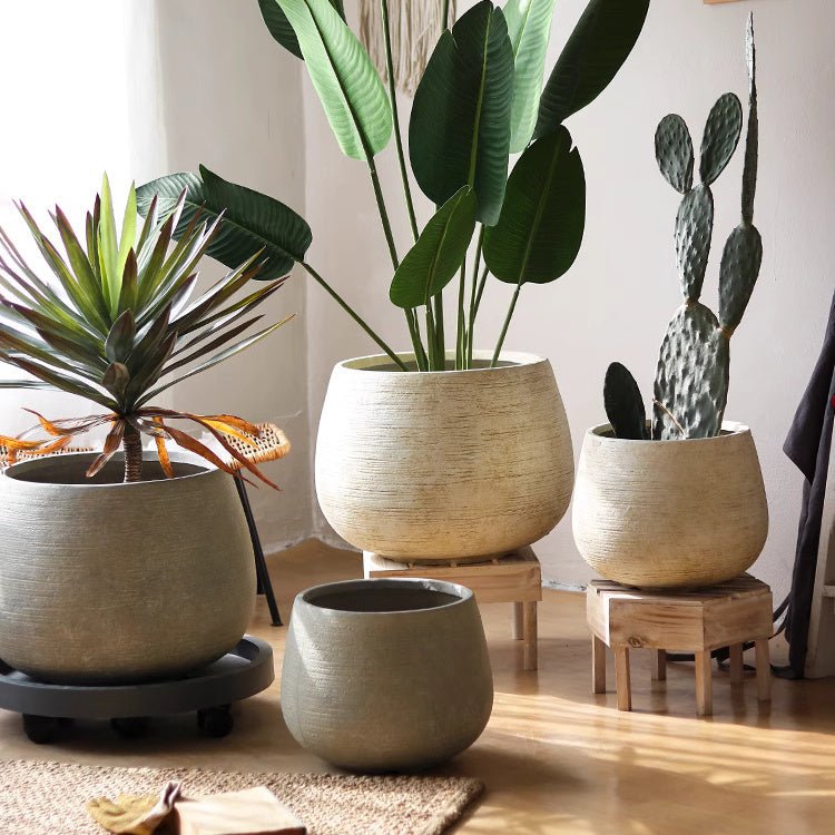 Globe Cement Planter, Antique White, alternate view