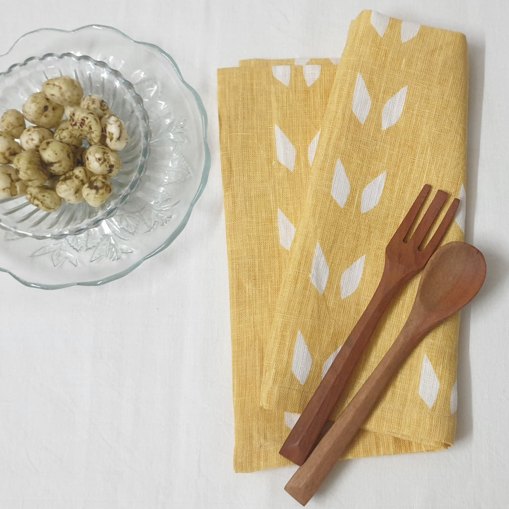 Terra Pure Linen Napkins, Mustard White, Set of 2, detail view
