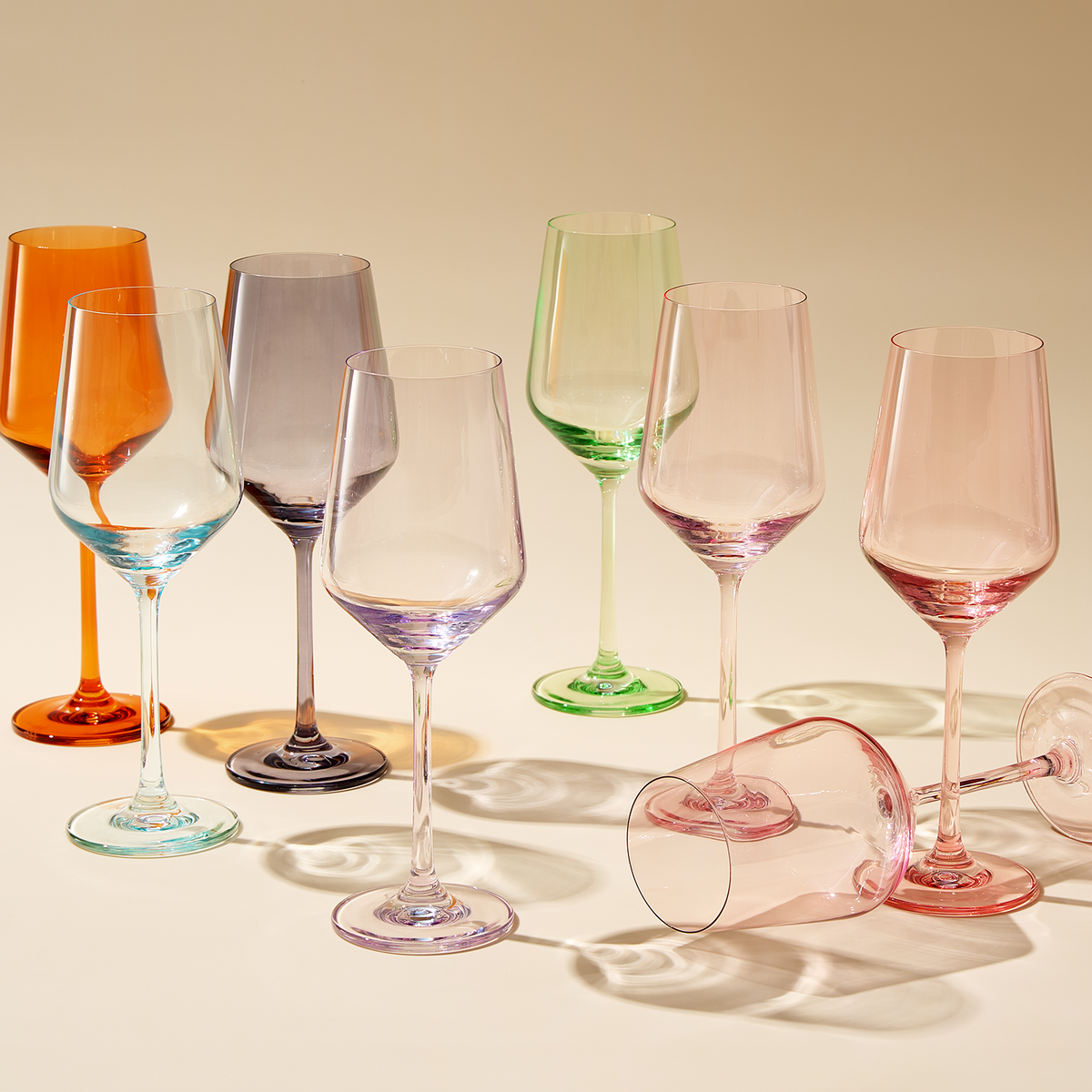 Rhea Amber Stemmed Wine Glasses, Set of 6, view 6