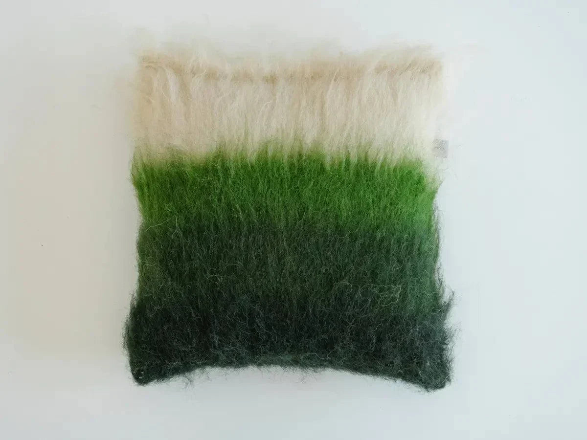 Handwoven Wool Pillow, Emerald and Cream, view 5