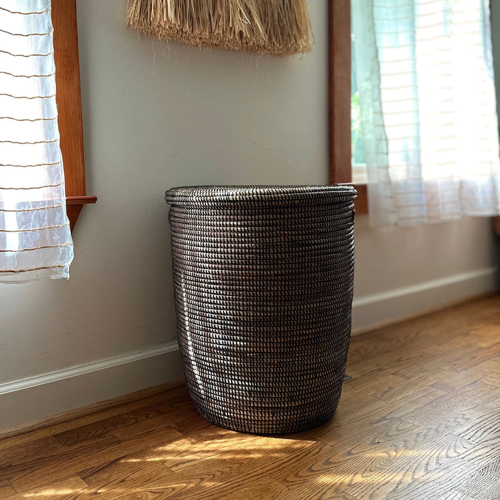 Black Flat-Lid Woven Basket, Large, another angle