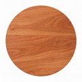 Thick round cherry cutting board, 15 in, plain top with no groove, overhead view on white