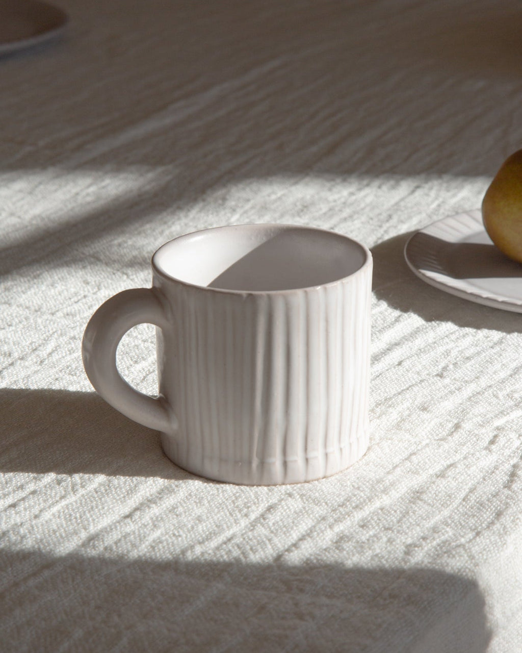 Hand-Carved Matte White Ceramic Mug, alternate view