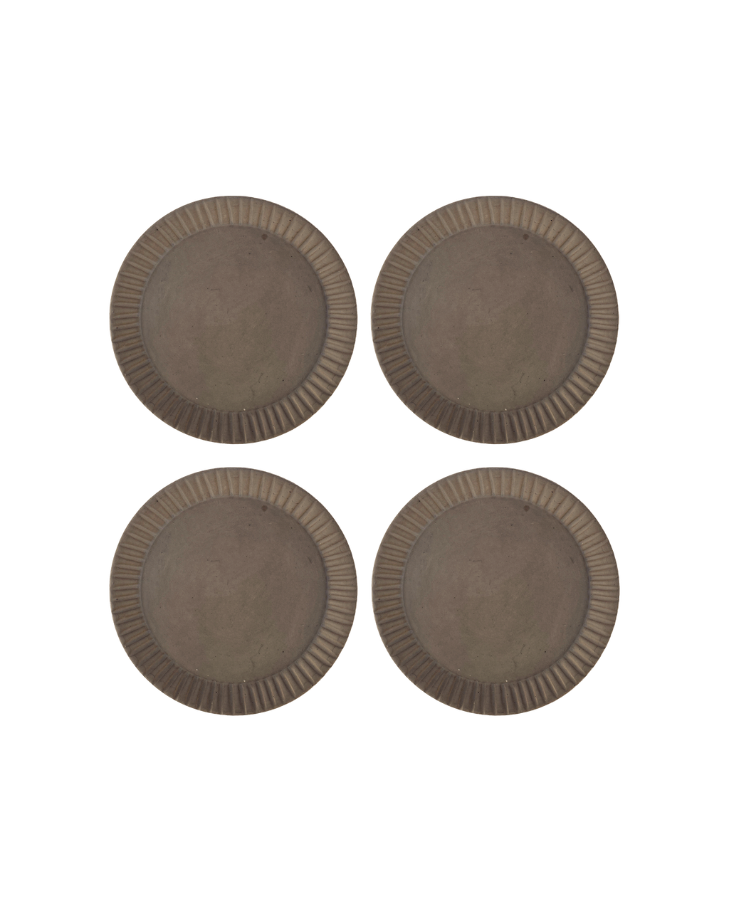 Carved Clay-Toned Ceramic Salad Plates, Set of 4