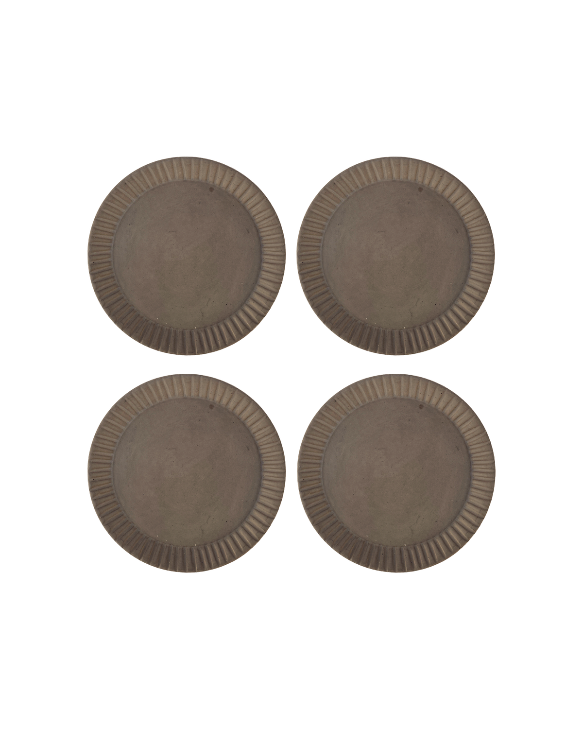 Carved Clay-Toned Ceramic Salad Plates, Set of 4