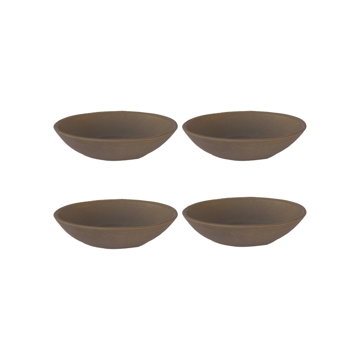 Oval Clay-Toned Ceramic Pasta Bowls, Set of 4