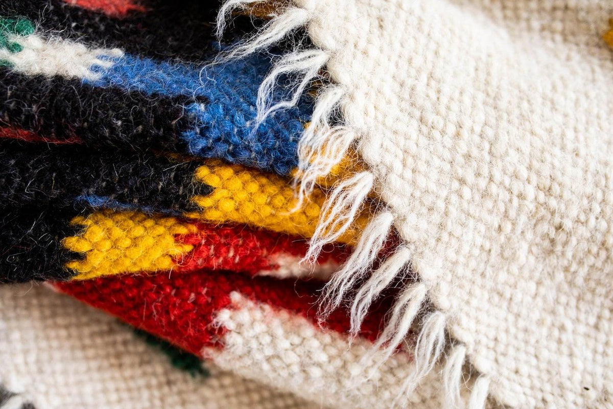 Handwoven Thin Wool Rug, Carpathian Pattern, detail view