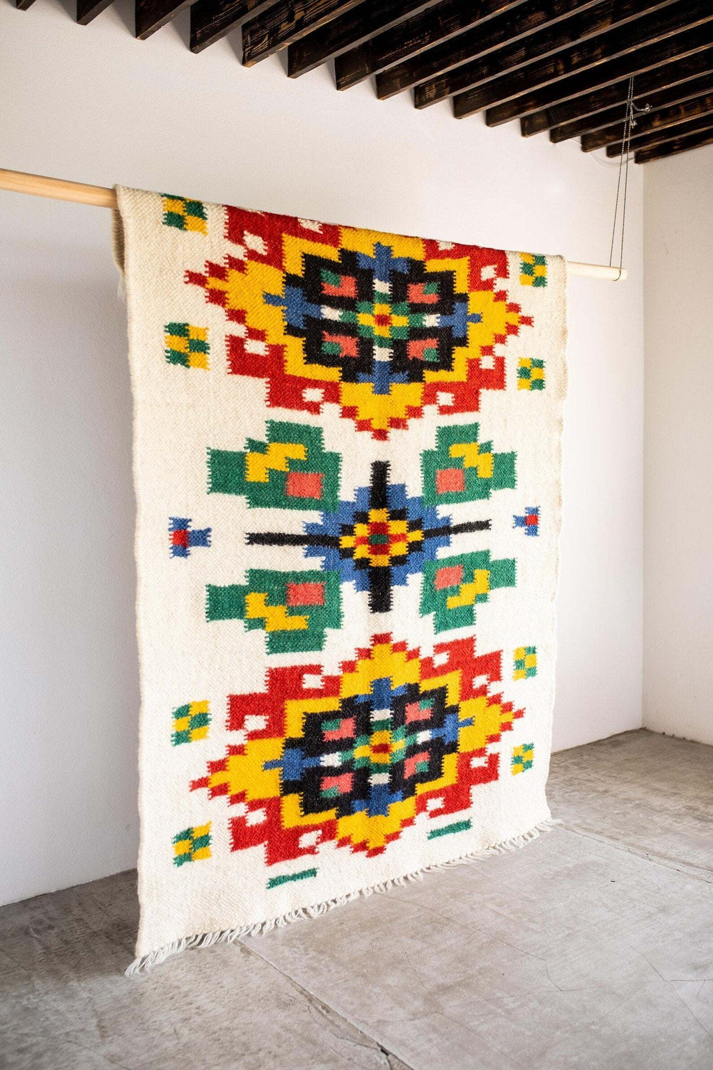 Handwoven Thin Wool Rug, Carpathian Pattern, alternate view