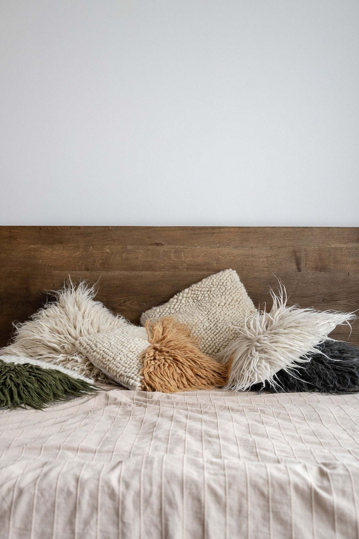 Handwoven Wool Pillow, Forest Bark, detail view