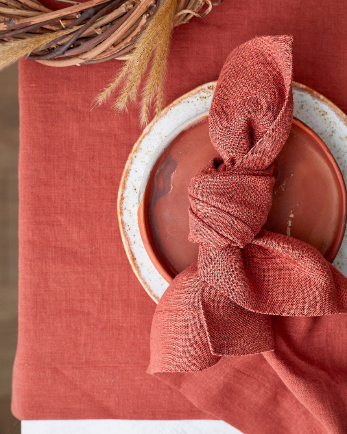 European Linen Runner and Napkin Bundle, Russet, alternate view