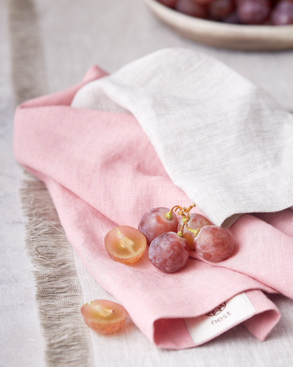 European Linen Fringe Runner and Napkin Bundle, alternate view