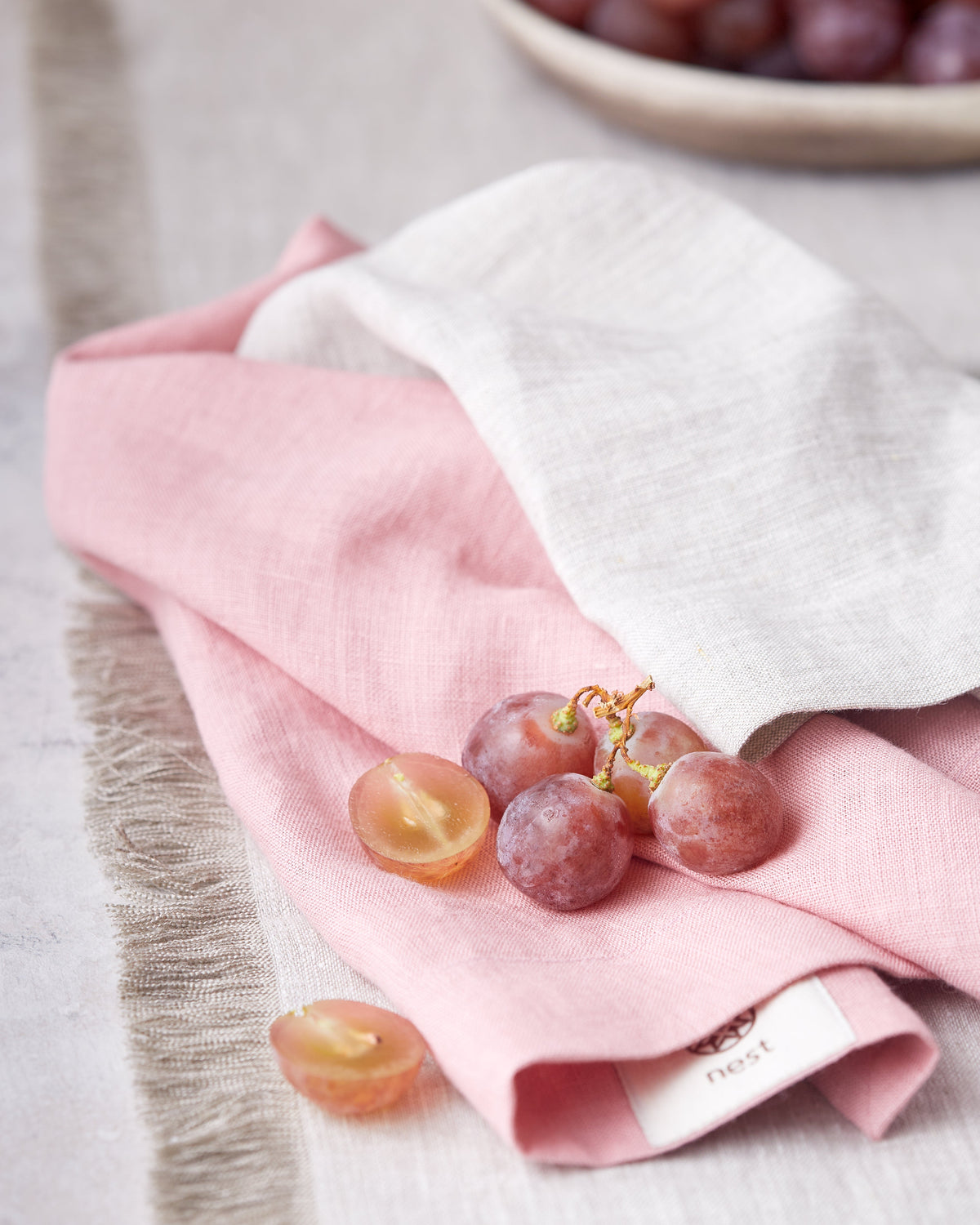 European Linen Fringe Runner and Napkin Bundle, alternate view