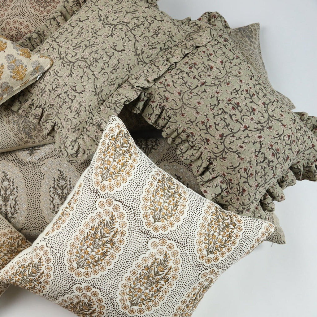 Inaya Linen Floral Pillow Cover, Beachwood Ruffled, alternate view