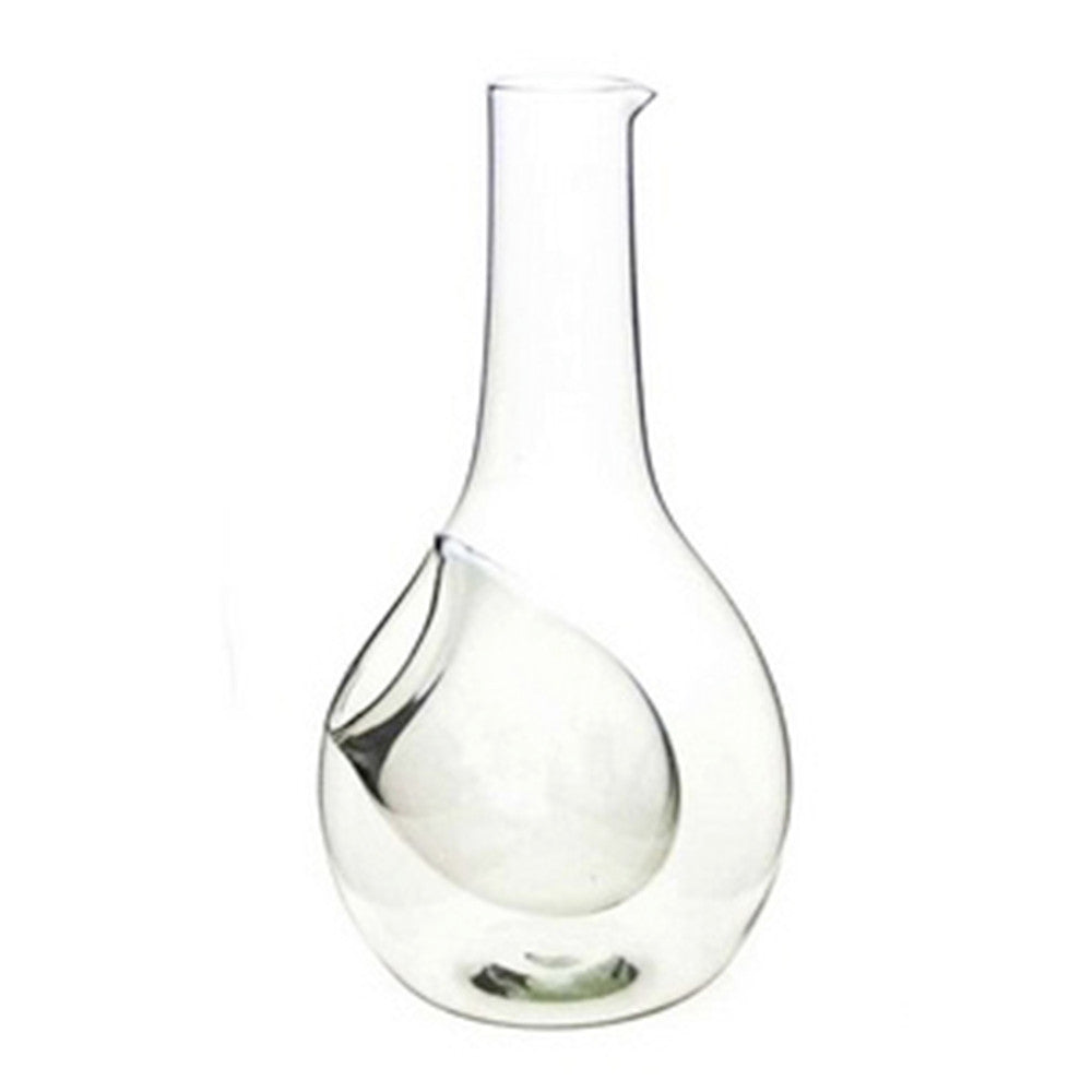 Recycled glass decanter seen from the side to show the ice pocket blown into the body