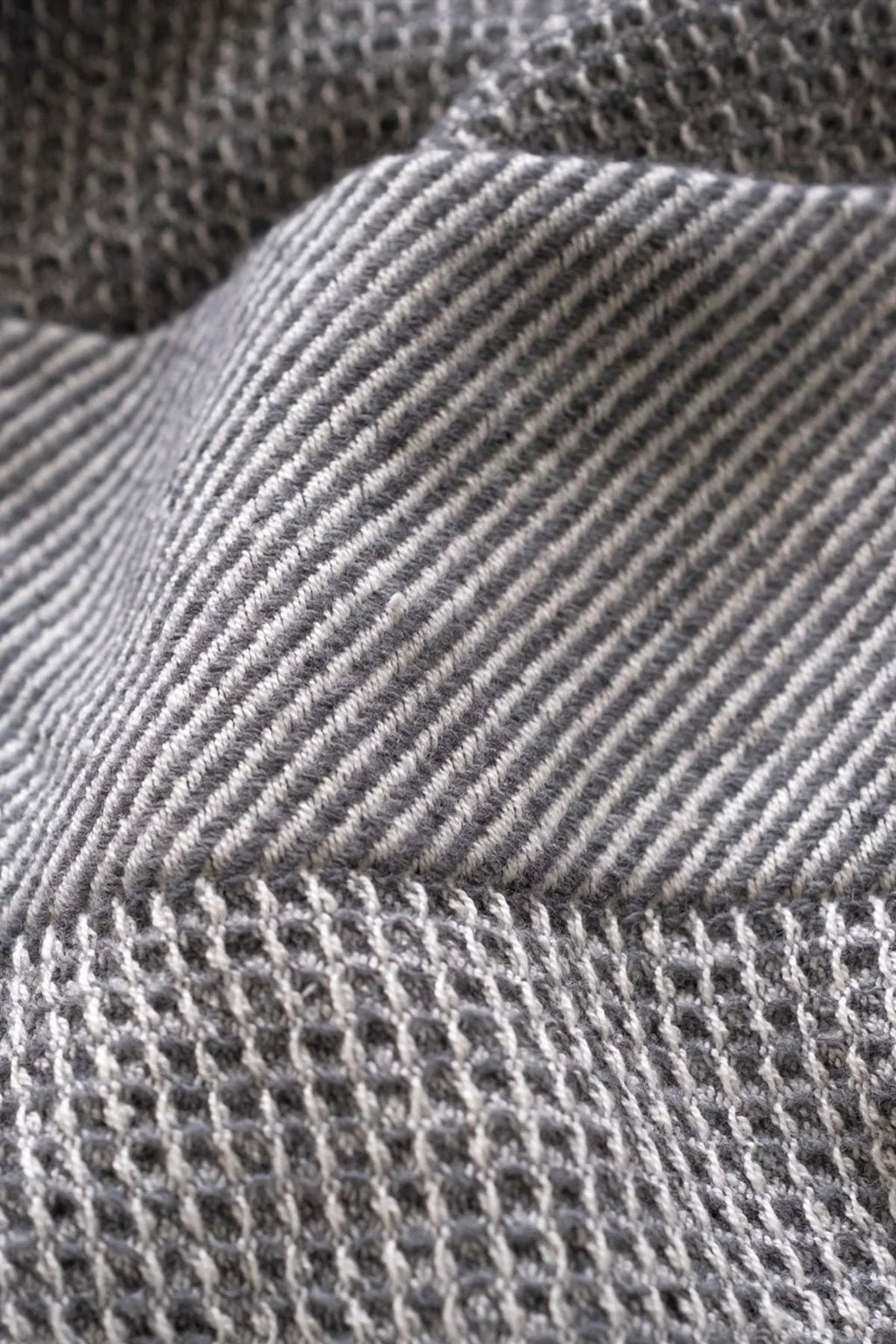 Waffle-Weave Cotton Blend Throw, Grey, detail view