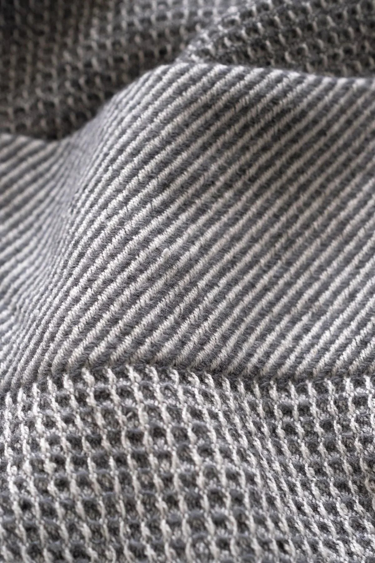 Waffle-Weave Cotton Blend Throw, Grey, detail view