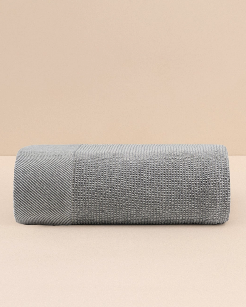 Waffle-Weave Cotton Blend Throw, Grey, another angle