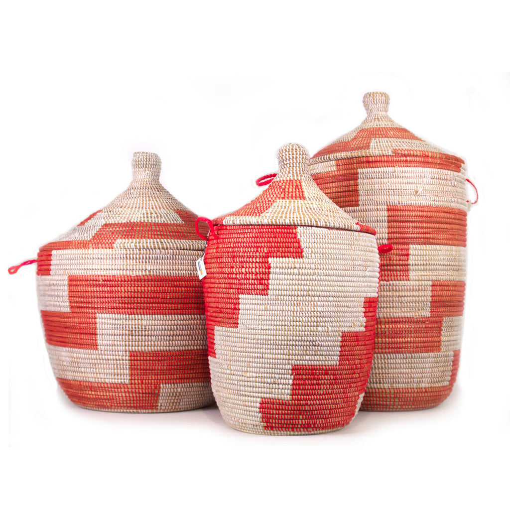 Red Stripe Handwoven Basket, Medium, view 6