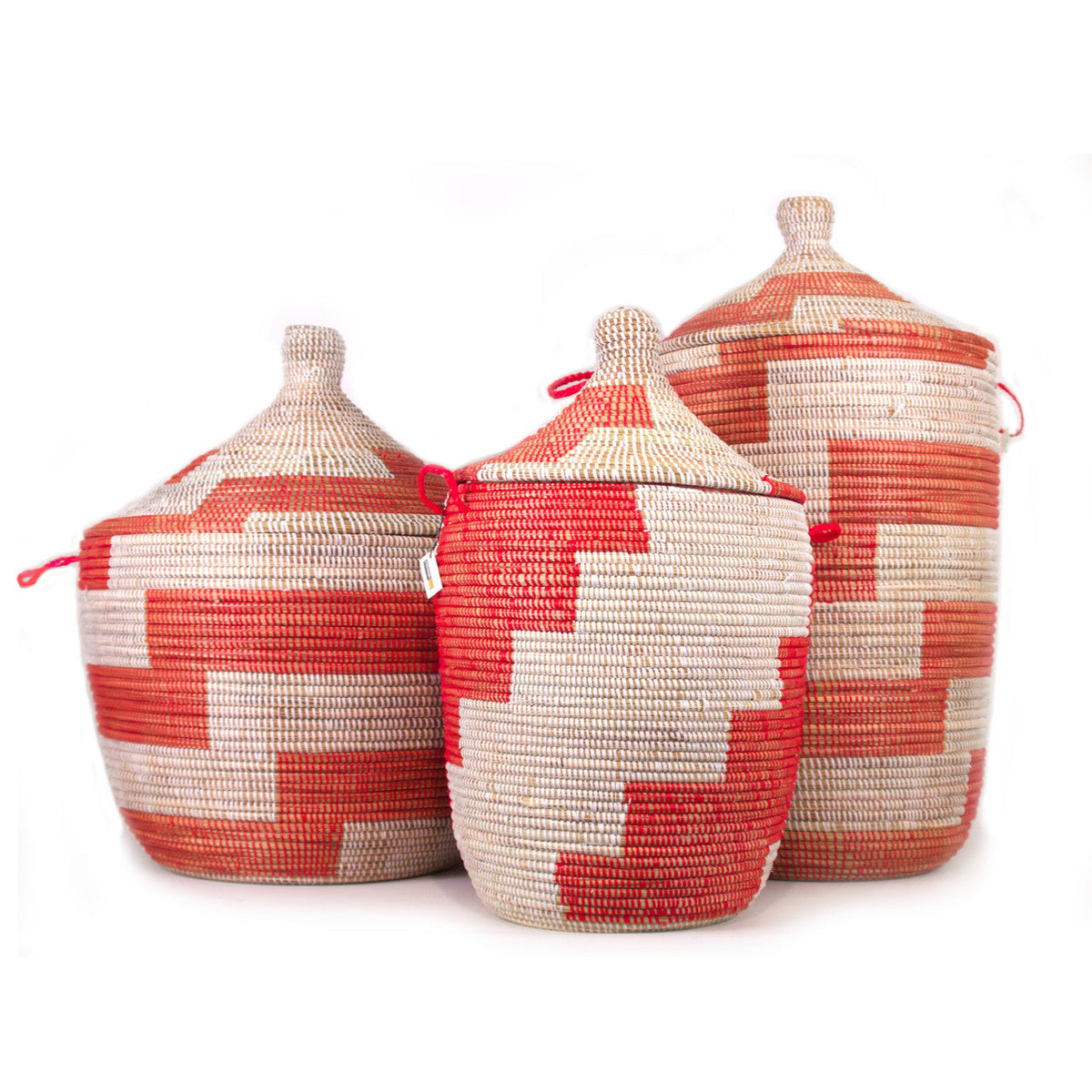 Red Stripe Handwoven Basket, Medium, view 6