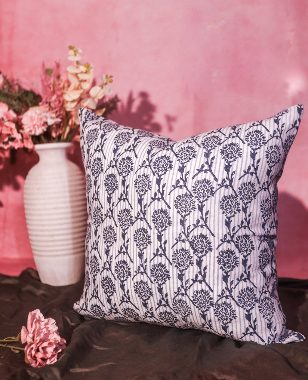 Nikhar Pure Linen Throw Pillow Cover, Azure Blue, alternate view