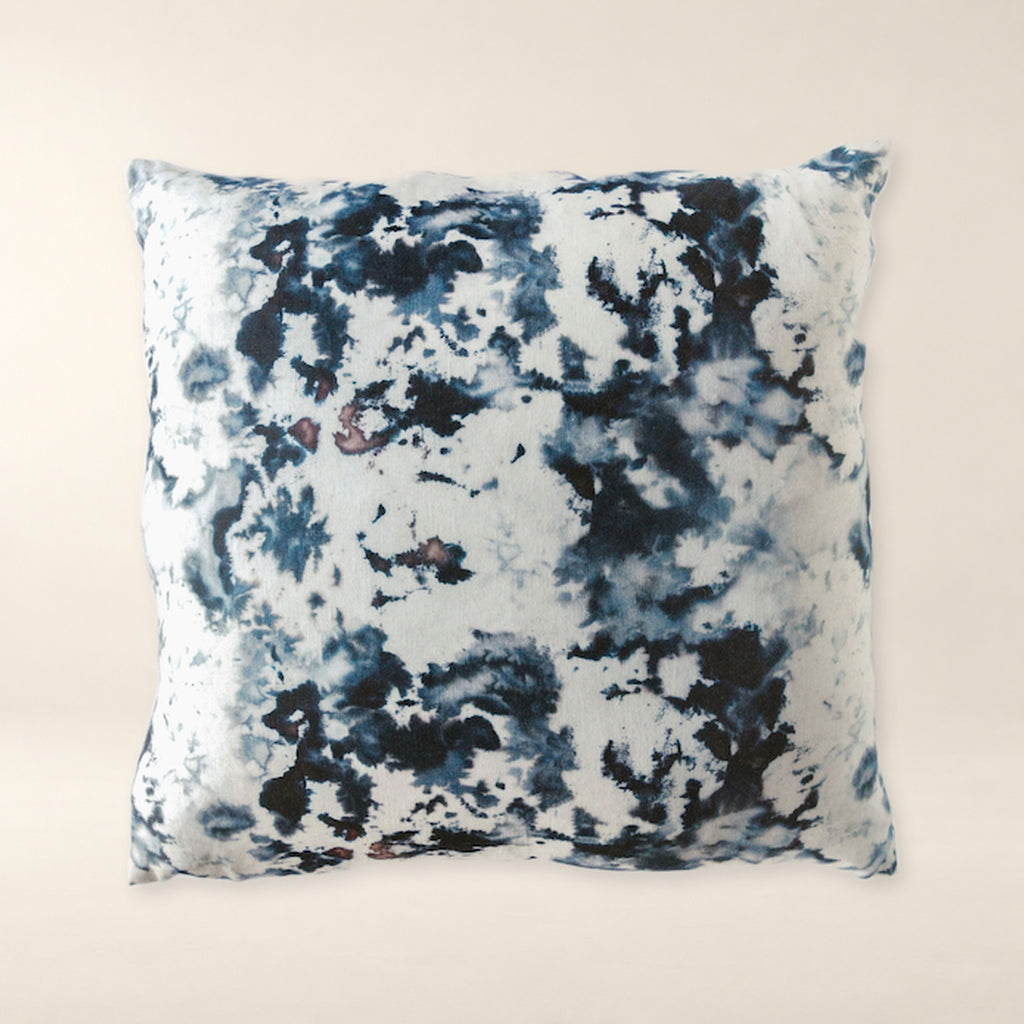 Hand-Painted Grey Marble Linen Throw Pillow on a warm bone background.