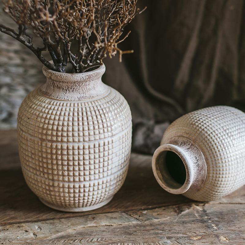 White Textured Ceramic Jar Vase, alternate view