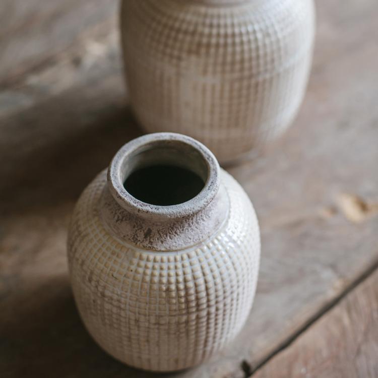 White Textured Ceramic Jar Vase, view 9