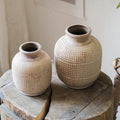 White Textured Ceramic Jar Vase, detail view