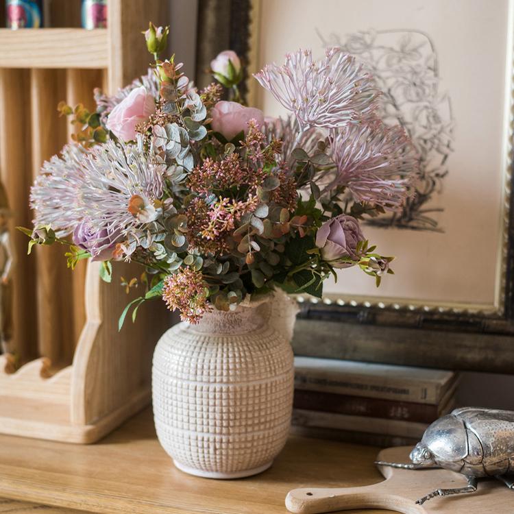 White Textured Ceramic Jar Vase, view 7