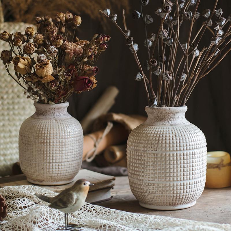 White Textured Ceramic Jar Vase