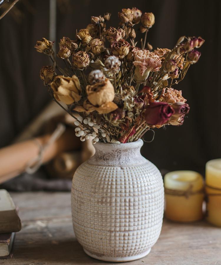 White Textured Ceramic Jar Vase, view 8