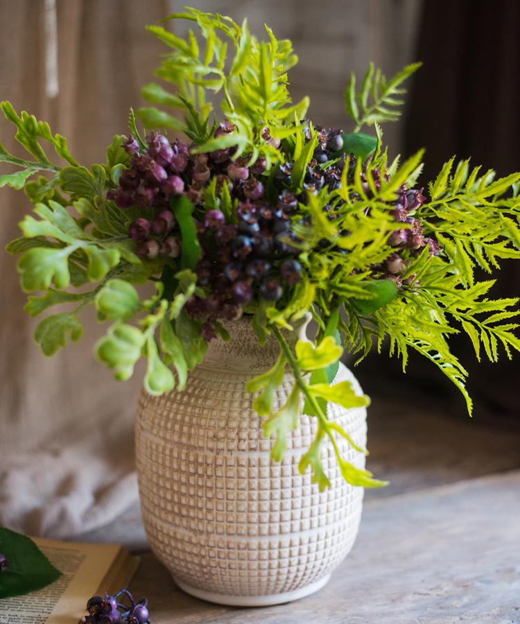 White Textured Ceramic Jar Vase, view 6
