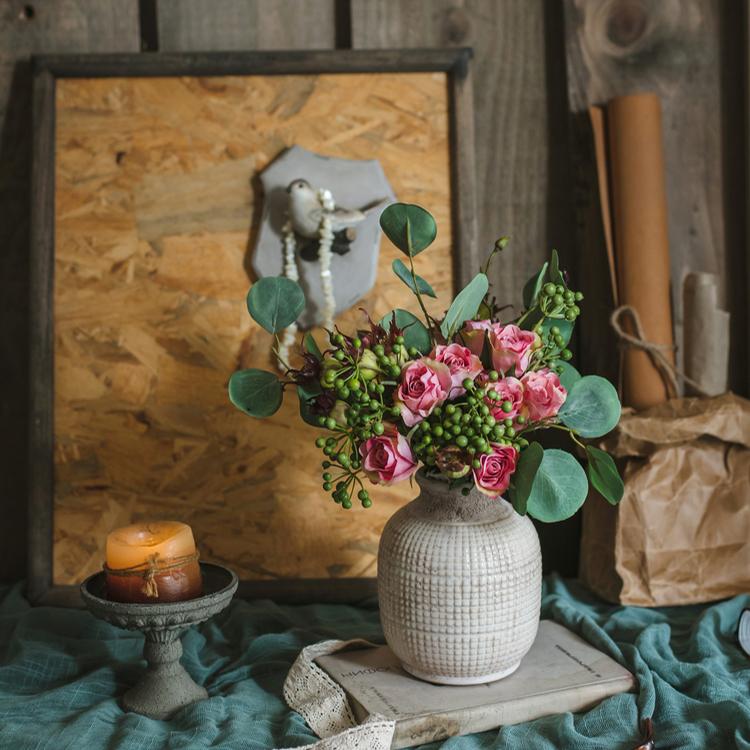 White Textured Ceramic Jar Vase, view 5