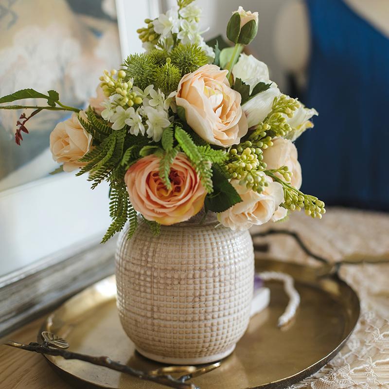 White Textured Ceramic Jar Vase, another angle